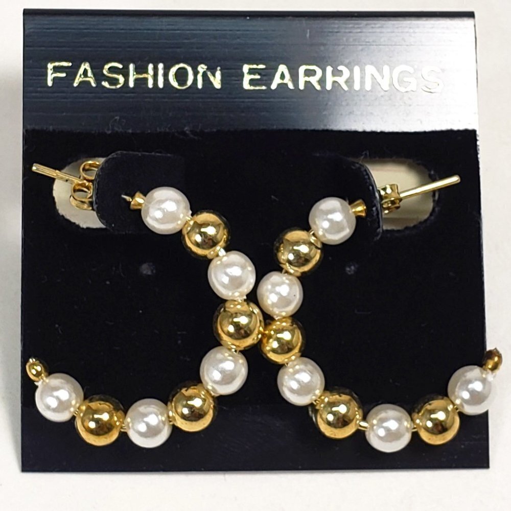 Women's Stylish Gold tone Half Hoop Colorful Beaded Design Earrings - 1.25-inch